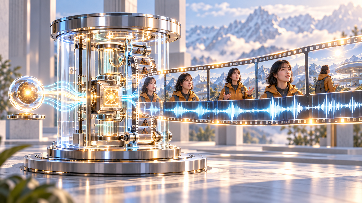One transparent model chamber emits picture and synchronized sound together in a single continuous pass.
