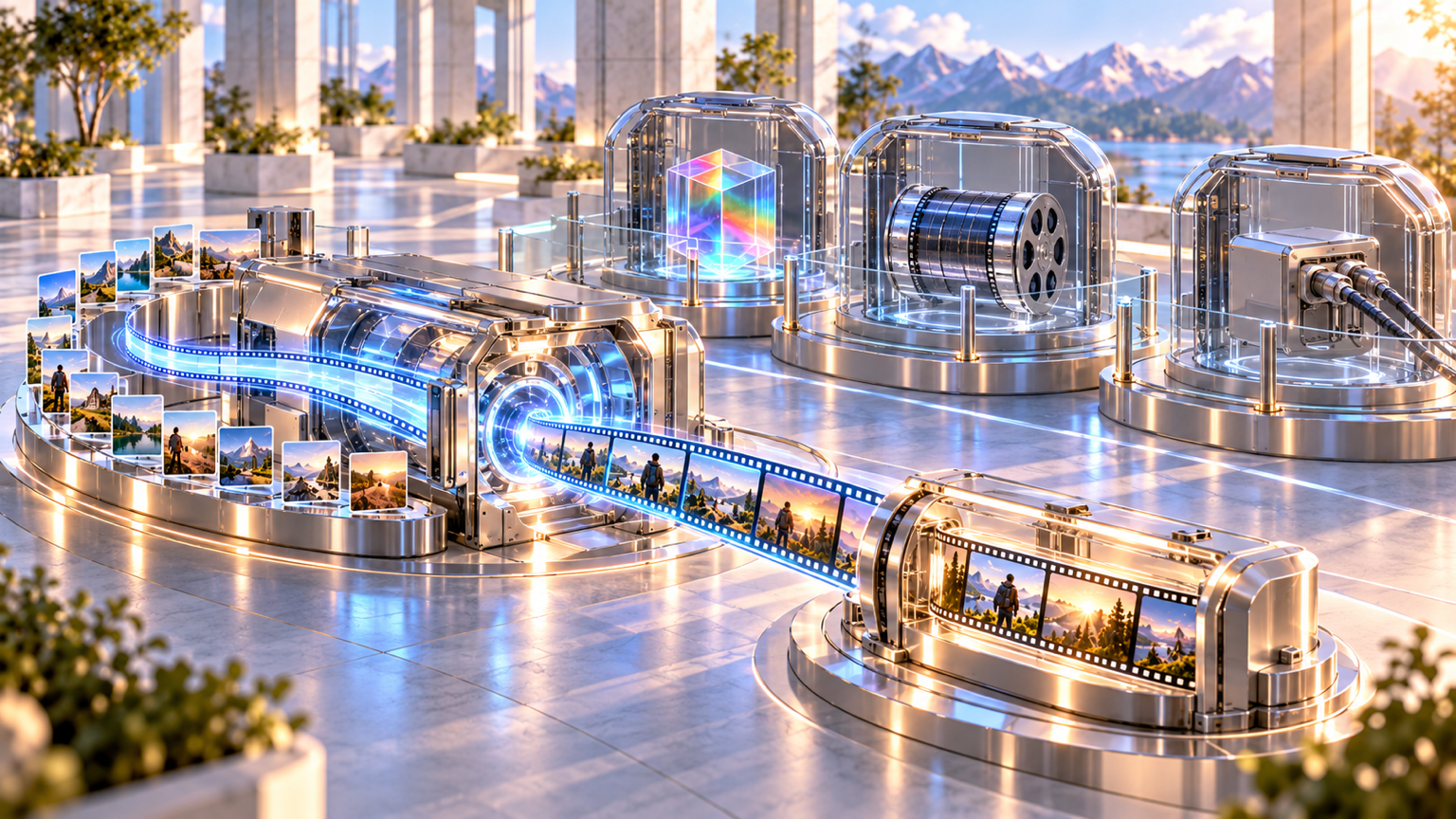 The launched generation lane produces a finished clip from its reference intake while HDR, long extension, and API modules remain sealed behind glass.